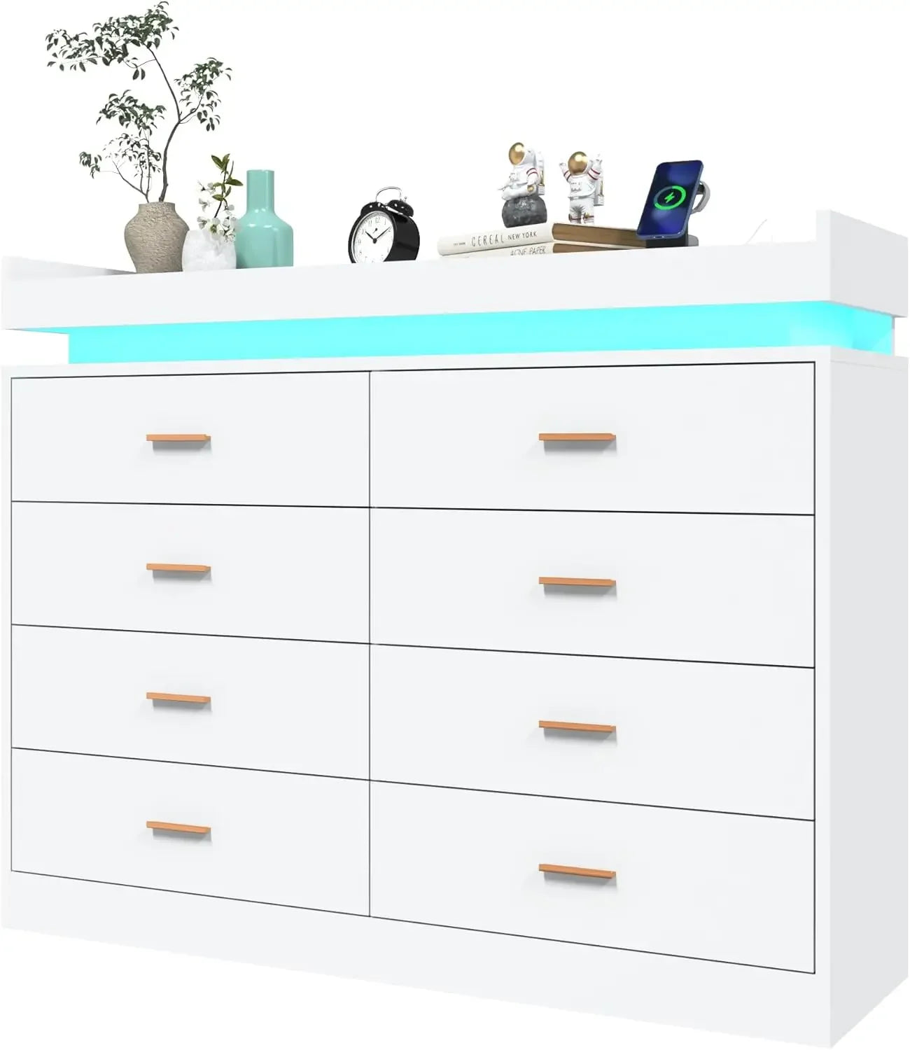 Drawer Dresser with LED Light and Charging Station