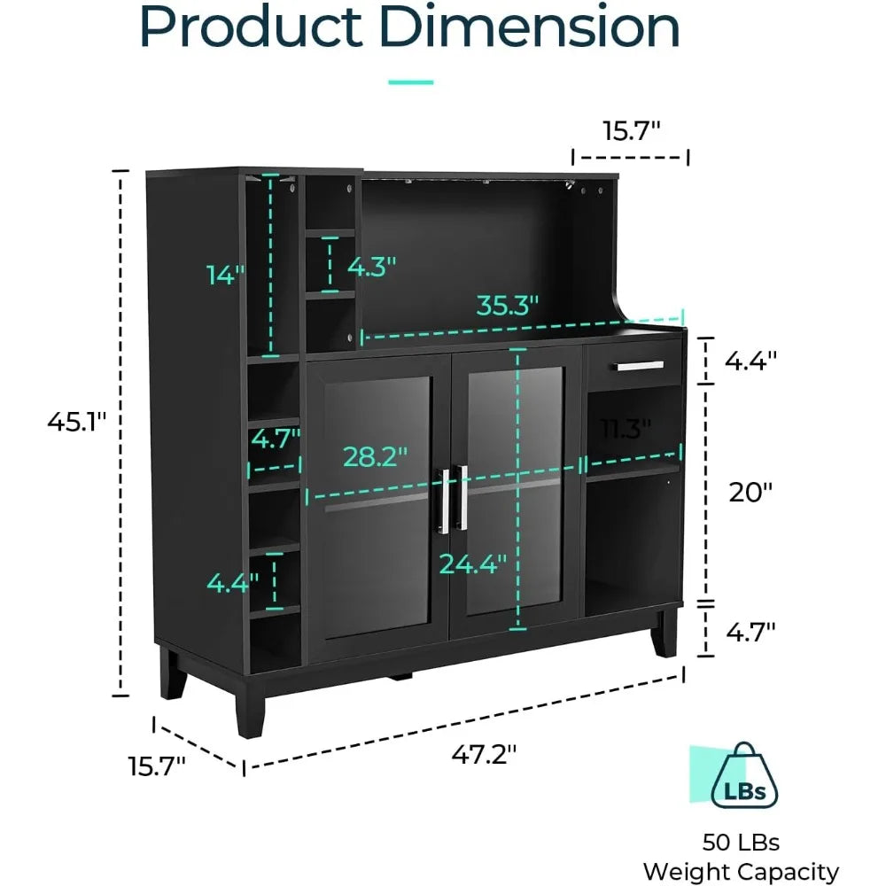 Wine Bar Cabinet with Glass Rack