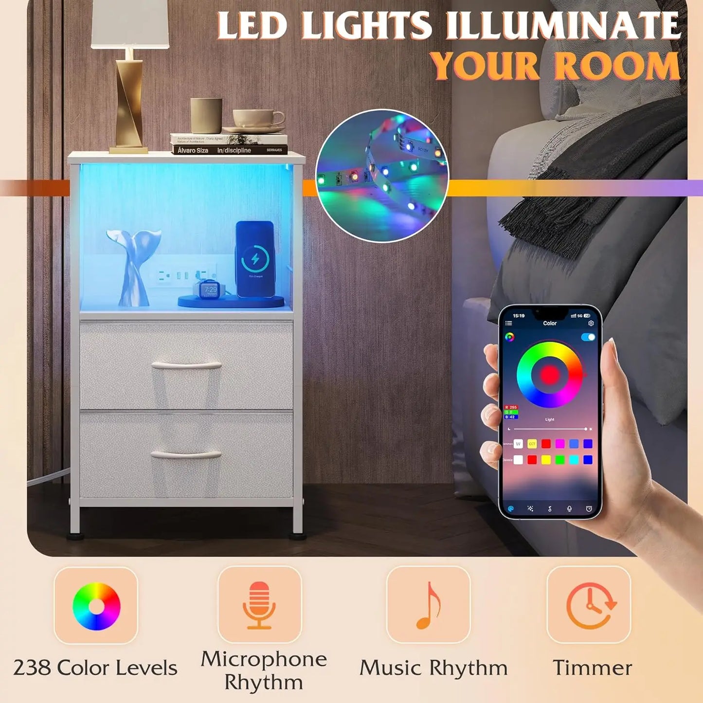 LED Bedside Nightstand