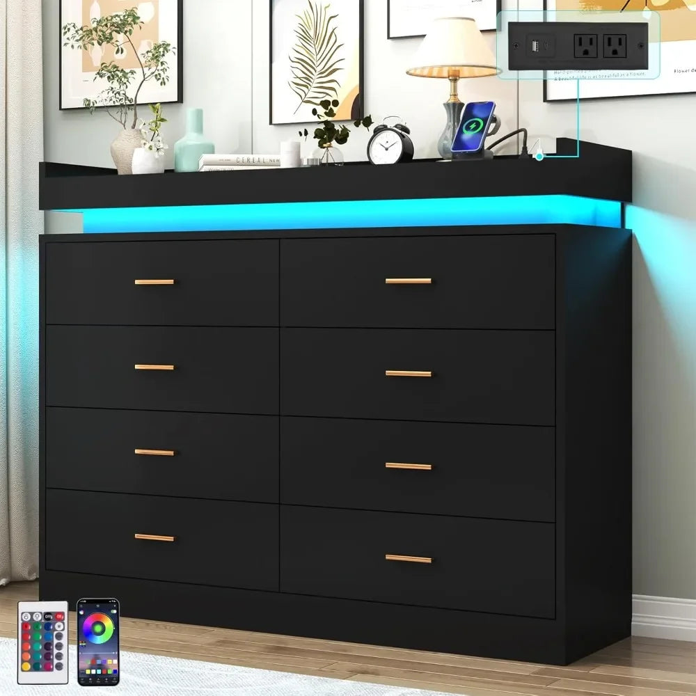 Drawer Dresser with LED Light and Charging Station