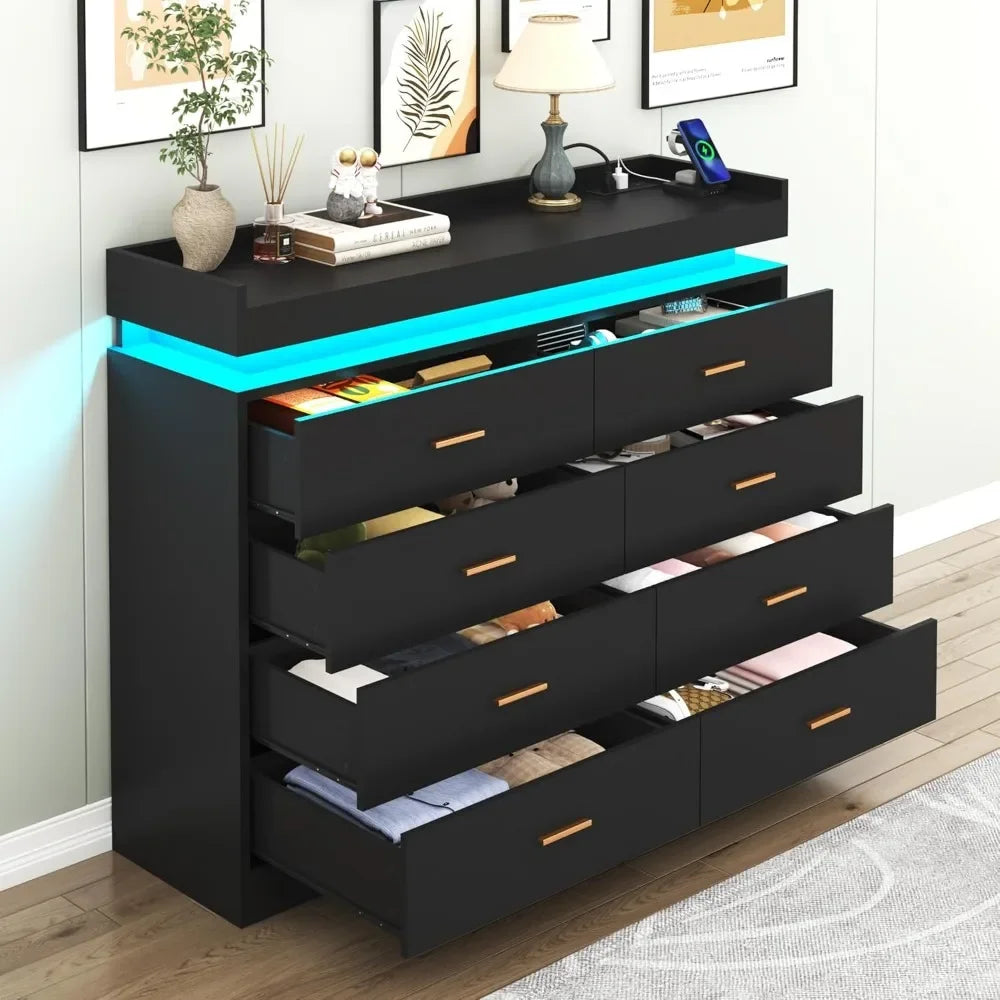 Drawer Dresser with LED Light and Charging Station