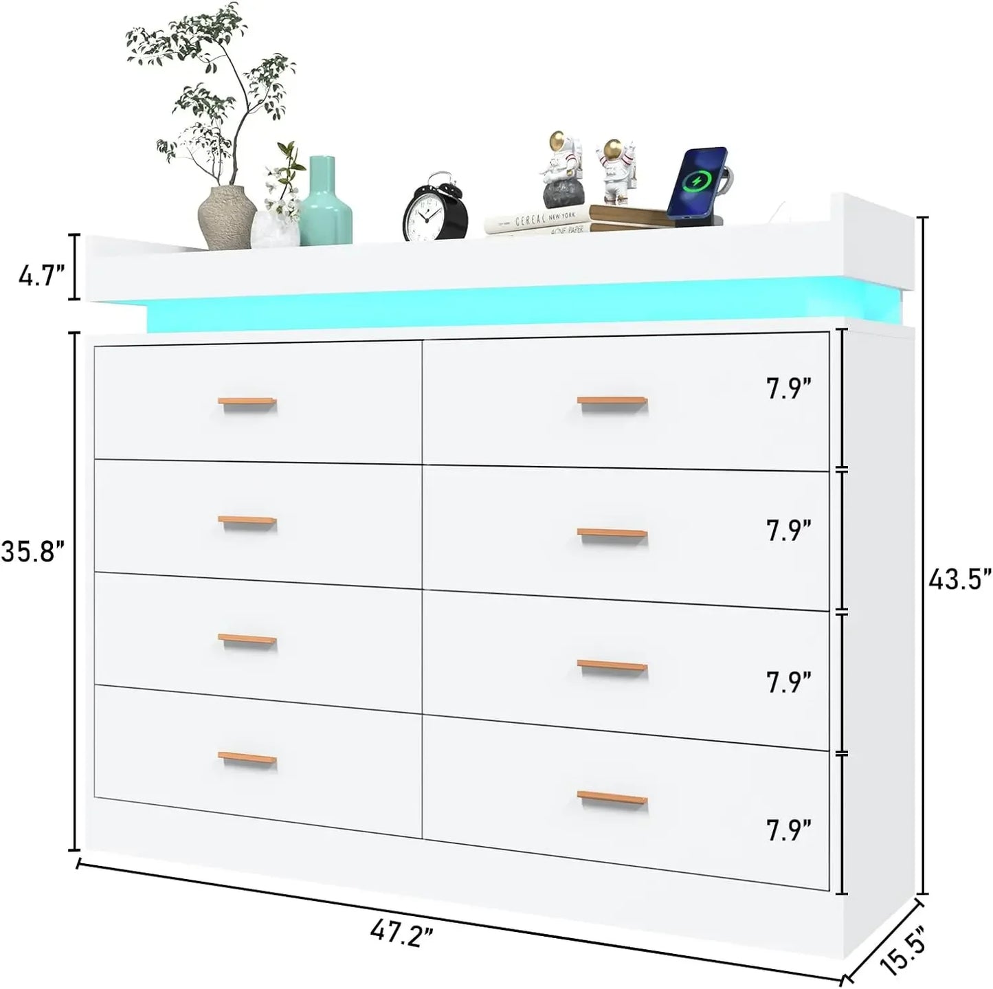 Drawer Dresser with LED Light and Charging Station